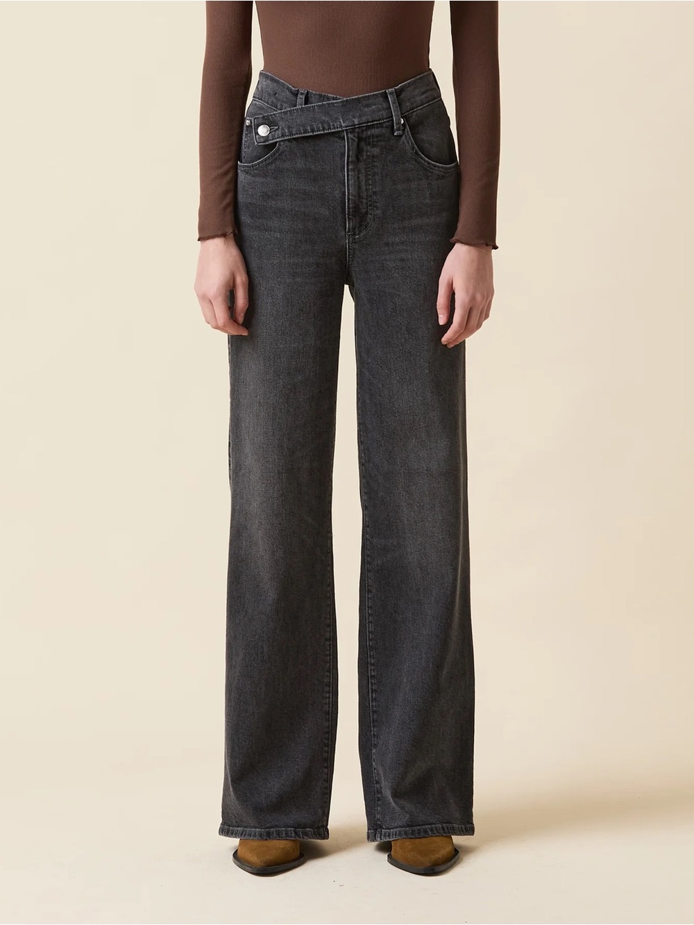 Anthropologie Le Jean Crossover Waist High Rise Wide Leg jean $278